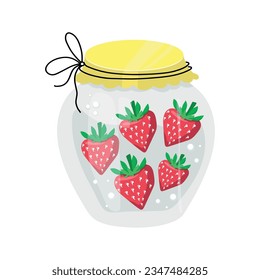 Homemade jars of preserving the srawberry. Jam.  Autumn harvest season. Vector illustration