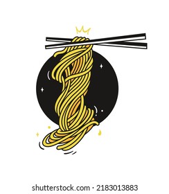 homemade korean noodles with chopsticks vector