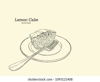 Homemade lemon cake with poppy seeds and sugar glaze. hand draw sketch vector.