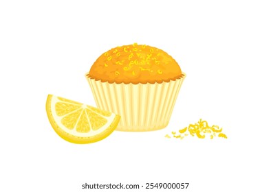 Homemade lemon muffin isolated on white background. Vector cartoon flat illustration. Sweet food icon