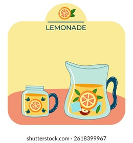 Homemade lemonade glass jar background