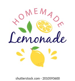 Homemade lemonade phrase with lemon. Vector illustrations for lemonade tag or poster  in a hand-drawn style