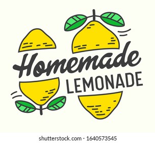 Homemade Lemonade Poster with Doodle Yellow Lemons and Typography. Creative Logotype for Advertising Banner, Menu Flyer Design or Brochure Decor. Flat Vector Illustration