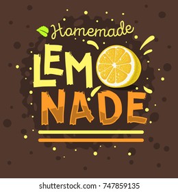 Homemade Lemonade Typographic Logo Label Type Design With Sliced Lemon And A Mint Leaf Illustration. Vector Graphic.