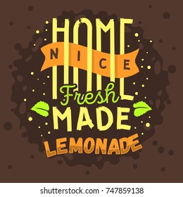 Homemade Lemonade Typographic Logo Label Type Design  A  Mint Leaves Illustration. Vector Graphic.