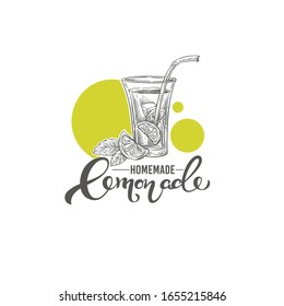 Lemonade casera, ilustración dibujada a mano vectorial con composición de letras caligráficas para su logotipo