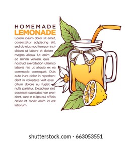 Homemade Lemonade, vector hand drawn illustration for your recipe book