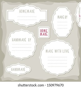 homemade made with love simple white vintage labels with border and shadow and place for your text vector set