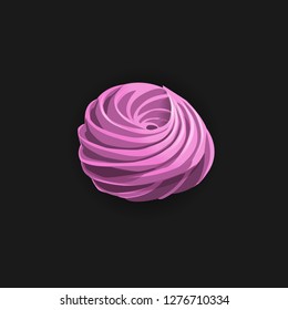 Homemade marshmallow or Russian zephyr, pink color black currant flavor sweet cream cupcake, vector realistic detailed illustration