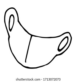 Homemade medical face mask in doodle style. Simple hand-drawn protection against coronavirus. Graphic element for design and printing. 
