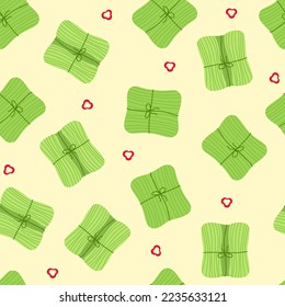 Homemade Mexican food. Tamales or humita vector illustration. Corn leaf dish. Seamless pattern