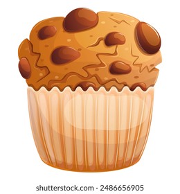 Homemade muffin with chocolate. Sweet dessert cartoon illustration isolated on white. Bakery design element.