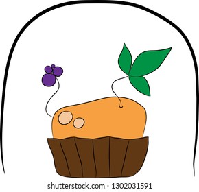 homemade muffin with germinating berry. vector icon.