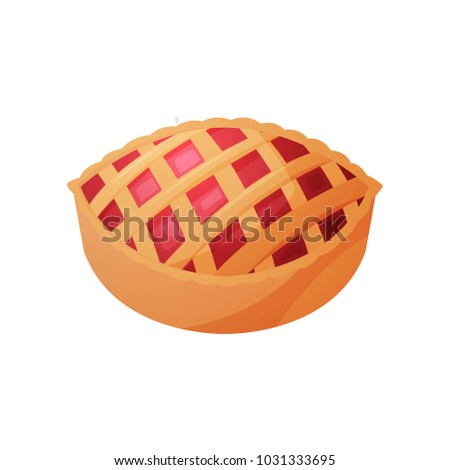 Home-made natural pie with fruit for holidays for Christmas, Thanksgiving, birthday, halloween, different celebrations. Isolated Vector Illustration.