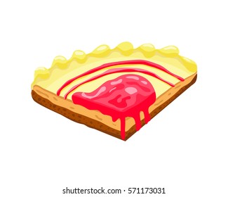 Homemade organic cheesecake pie slice dessert vector illustration.