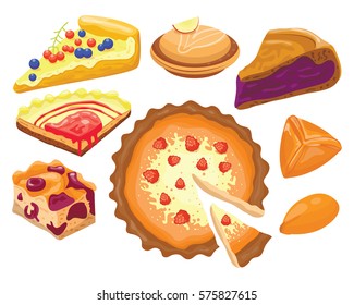 Homemade organic pie dessert vector illustration.