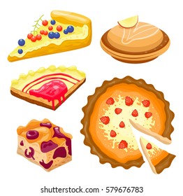 Homemade organic pie dessert vector illustration.