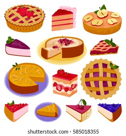 Homemade organic pie dessert vector illustration isolated pie tart. Flan berry cheesecake cake handmade tasty wedding or birthday party