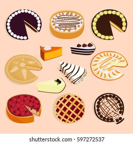 Homemade organic pie dessert vector illustration isolated on background