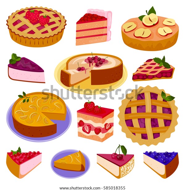 Homemade organic pie dessert vector illustration\
isolated pie tart. Flan berry cheesecake cake handmade tasty\
wedding or birthday\
party