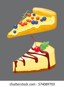 Homemade organic pie slice dessert vector illustration.