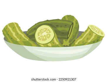 Homemade pickled cucumber. Clip-art of marinated food for packaging, label, menu, signboard or showcase. Fermented veggies, crunch gherkin with salt. Healthy vegetarian food