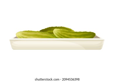 Homemade Pickled Cucumber or Gherkin Rested on Plate Vector Illustration