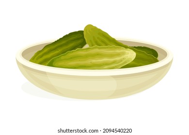 Homemade Pickled Cucumber or Gherkin Rested on Plate Vector Illustration