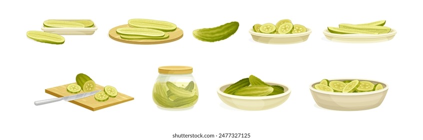 Homemade Pickled Cucumber or Gherkin Vector Set