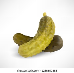 Homemade Pickled Gherkins or Cucumbers Isolated on White Background. Realistic Vector Illustration of Fermented Marinated Food