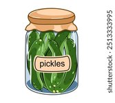 Homemade pickles cucumbers in a jar, vector illustration 