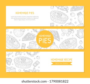 Homemade Pie Banner Templates Set, Card, Poster, Brochure, Restaurant or Cafe Menu, Recipe Book Design Element Vector Illustration