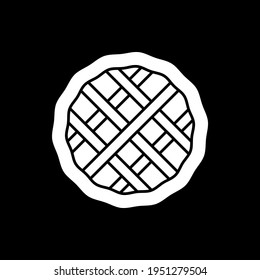 Homemade pie dark mode glyph icon. Top view on pastry. Culinary product and bakery dessert. Sweet food. Home culinary. White silhouette symbol on black space. Vector isolated illustration