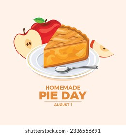 Ilustración vectorial de Pie Day casero. Trozo de postre de manzana en un vector de icono de placa. Un trozo de tarta de fruta con un dibujo de manzanas frescas. 1 de agosto cada año. Día importante