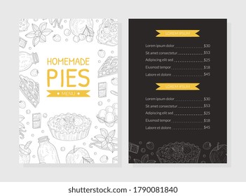 Homemade Pies Menu Template, Bakery and Pastry Shop, Restaurants and Cafes Design Element Vector Illustration