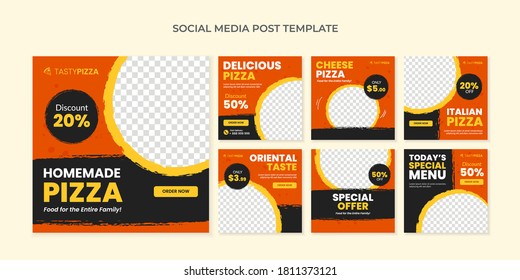 Homemade Pizza Social Media Post Template. Food Square Banner For Restaurant And Cafe