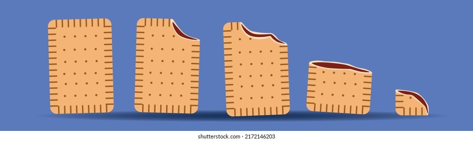 Homemade Pop-tarts made from scratch, flat vector stock illustration with cookie eating process, bitten snack