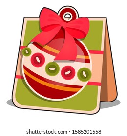 Homemade postcard in the form of a Christmas ball isolated on a white background. Vector cartoon close-up illustration