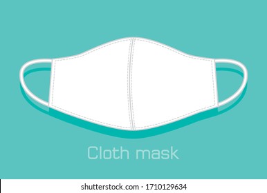 Homemade protective cloth mask covid-19 illustration. fabric mask. white mask on green background.