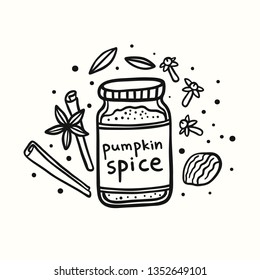 Homemade pumpkin spice doodle illustration. Coffee restaurant brochure vector, coffee shop menu design.