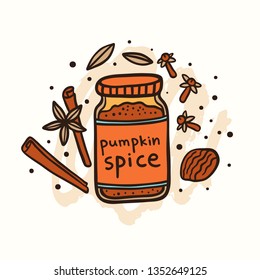 Homemade pumpkin spice doodle illustration. Coffee restaurant brochure vector, coffee shop menu design.