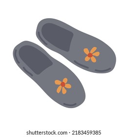 Homemade slippers, painted in doodle style. Cozy autumn. Flat vector illustration