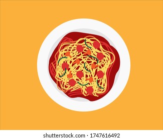Homemade spaghetti with sausage and mushroom