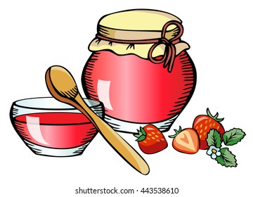 Homemade strawberry jam. Vector
