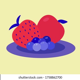 Homemade strawberry popsicles on metal plate with ice and berries. Summer food concept.