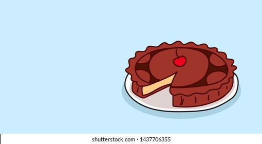 homemade sweet bakery chocolate cake with cherry dessert food concept sketch doodle horizontal