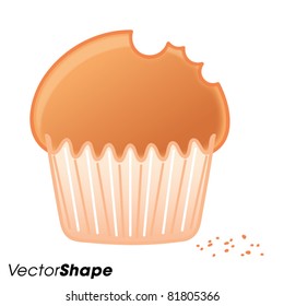 Homemade sweet bitten muffin in a cup, vector illustration