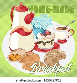 Homemade sweet breakfast, menu for cafe and small eateries in retro style
