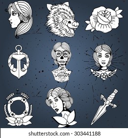 Homemade tattoo designs vector set