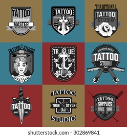 Homemade tattoo logos and badges vector set